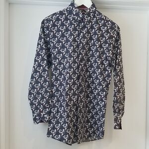 Soul Of London Boys Navy And Maroon Bird Patterned Shirt. Size 14